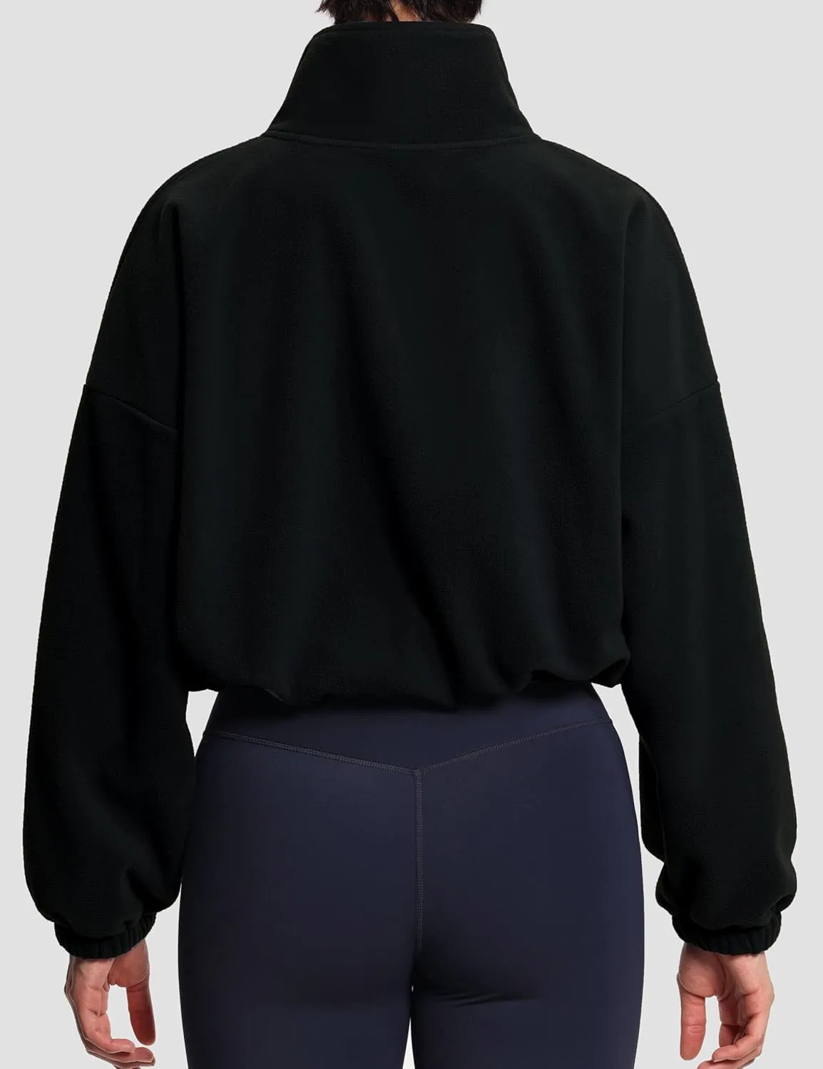 THE GYM PEOPLE Women’s Half Zip Crop Pullover Sweatshirt Fleece Stand Collar Workout Tops with Pockets Drawstring Hem