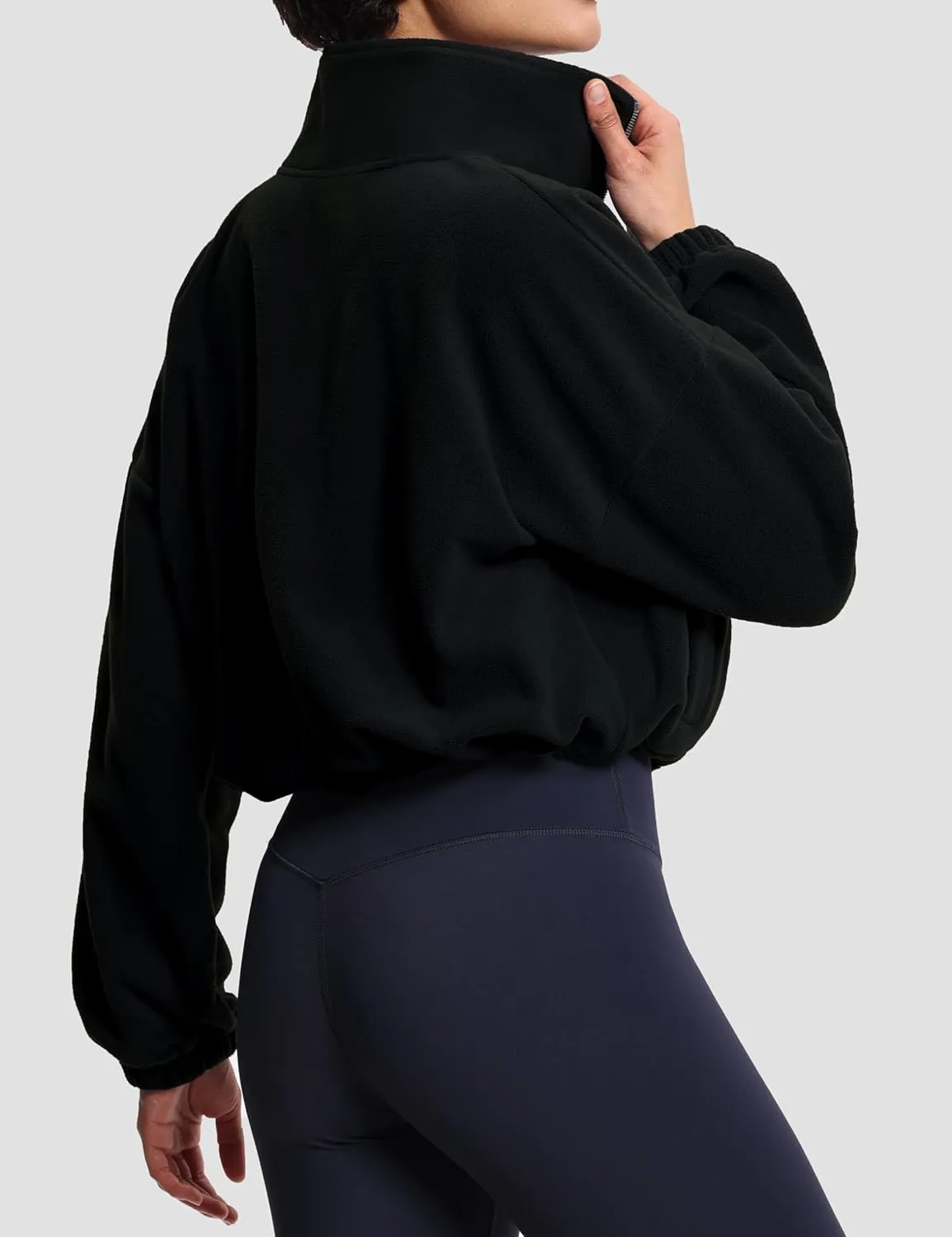 THE GYM PEOPLE Women’s Half Zip Crop Pullover Sweatshirt Fleece Stand Collar Workout Tops with Pockets Drawstring Hem