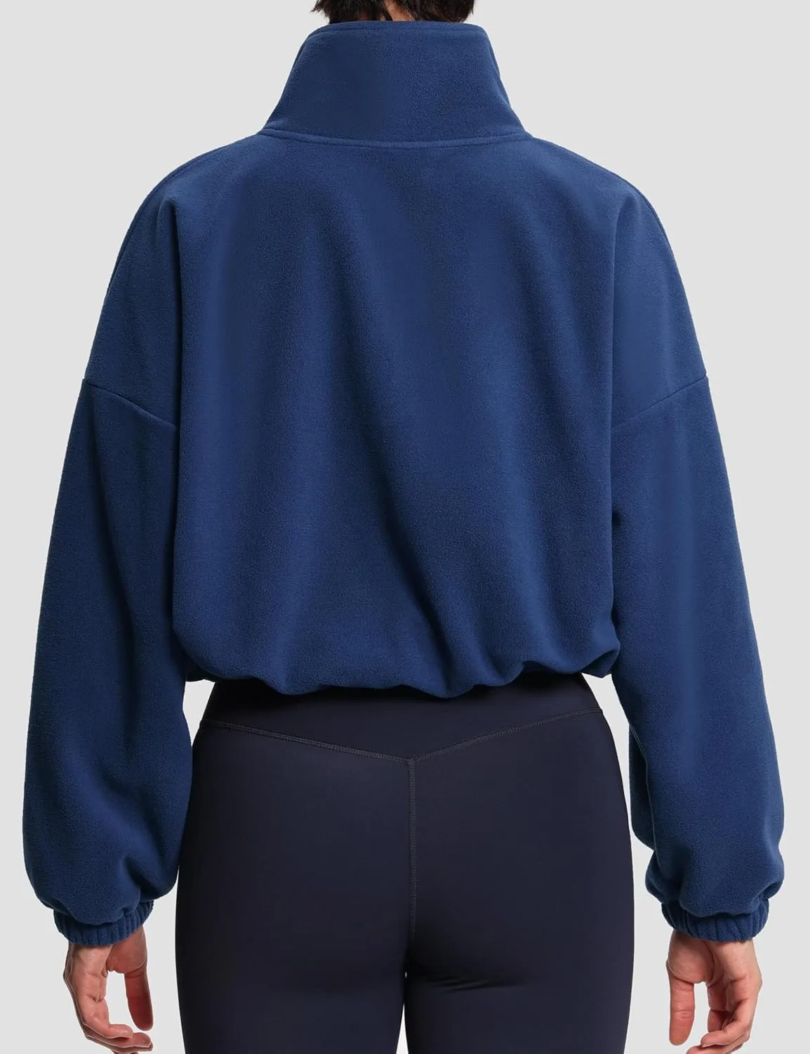 THE GYM PEOPLE Women’s Half Zip Crop Pullover Sweatshirt Fleece Stand Collar Workout Tops with Pockets Drawstring Hem