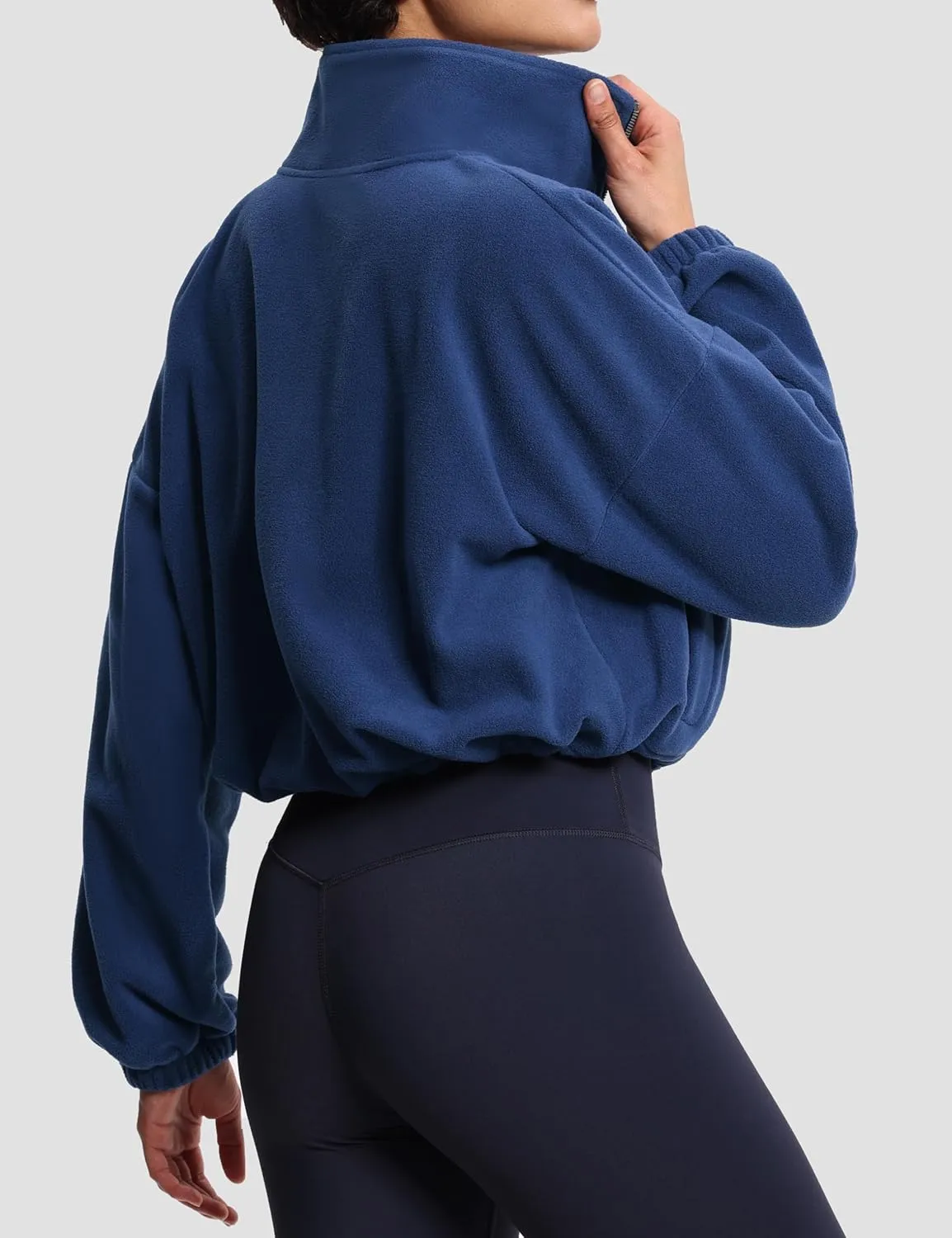 THE GYM PEOPLE Women’s Half Zip Crop Pullover Sweatshirt Fleece Stand Collar Workout Tops with Pockets Drawstring Hem
