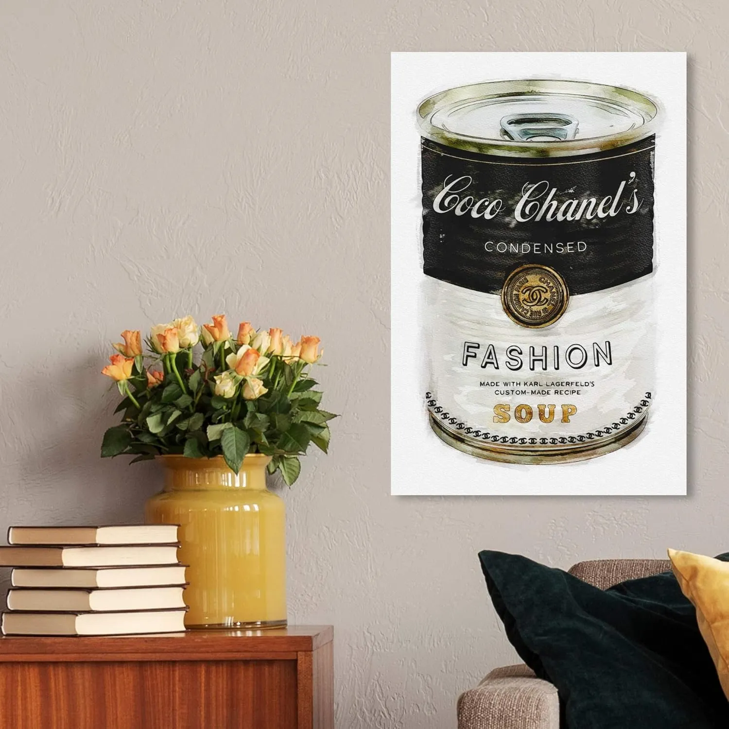 The Oliver Gal Artist Co. Fashion and Glam Contemporary Canvas Art - Fashion Soup, Wall Art for Living Room, Bedroom, and Bathroom, 16 in x 24, Black and Gold Home Decor
