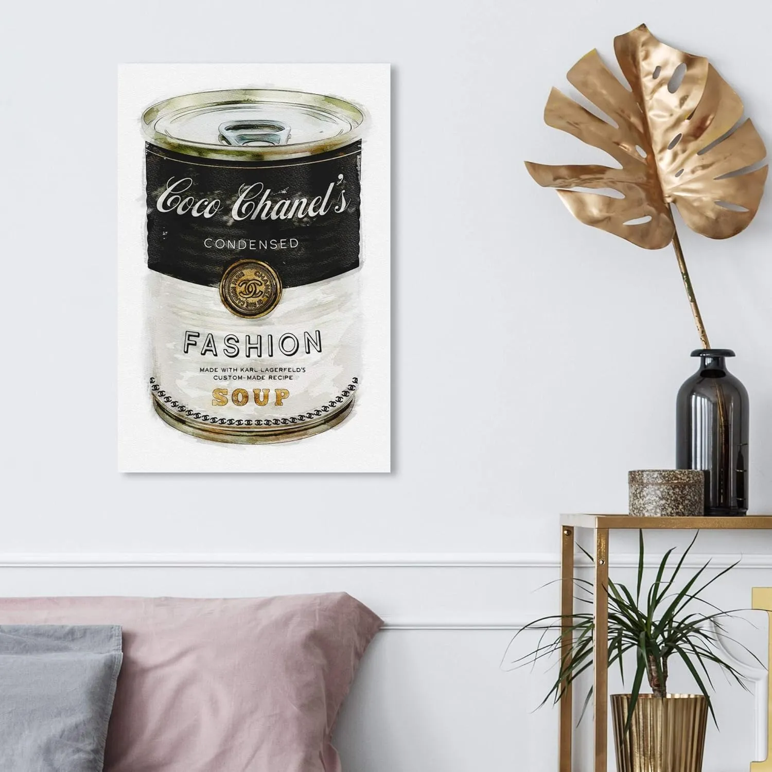 The Oliver Gal Artist Co. Fashion and Glam Contemporary Canvas Art - Fashion Soup, Wall Art for Living Room, Bedroom, and Bathroom, 16 in x 24, Black and Gold Home Decor