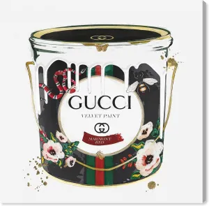 The Oliver Gal Artist Co. Fashion and Glam Framed Wall Art Canvas Prints 'Velvet Marmont Paint Cans Home Décor, 40 in x 40 in, Black, Gold