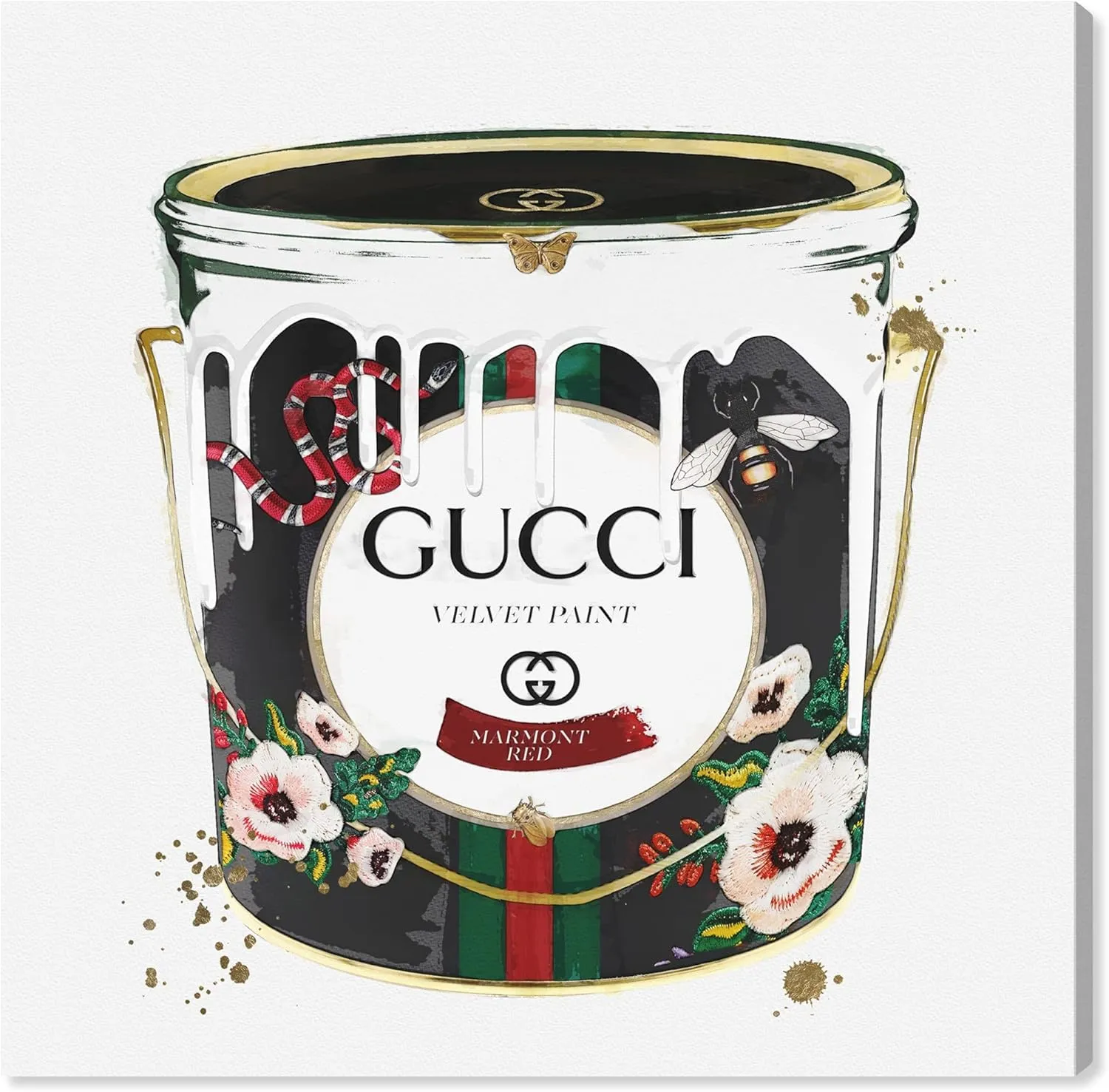 The Oliver Gal Artist Co. Fashion and Glam Framed Wall Art Canvas Prints 'Velvet Marmont Paint Cans Home Décor, 40 in x 40 in, Black, Gold