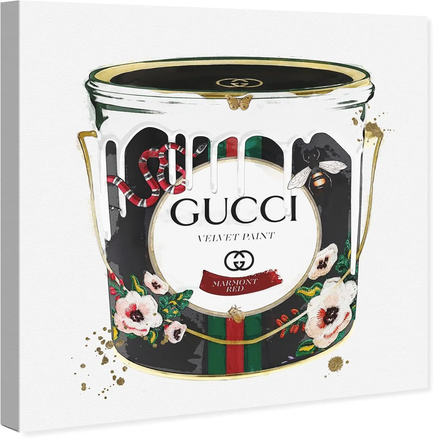 The Oliver Gal Artist Co. Fashion and Glam Framed Wall Art Canvas Prints 'Velvet Marmont Paint Cans Home Décor, 40 in x 40 in, Black, Gold
