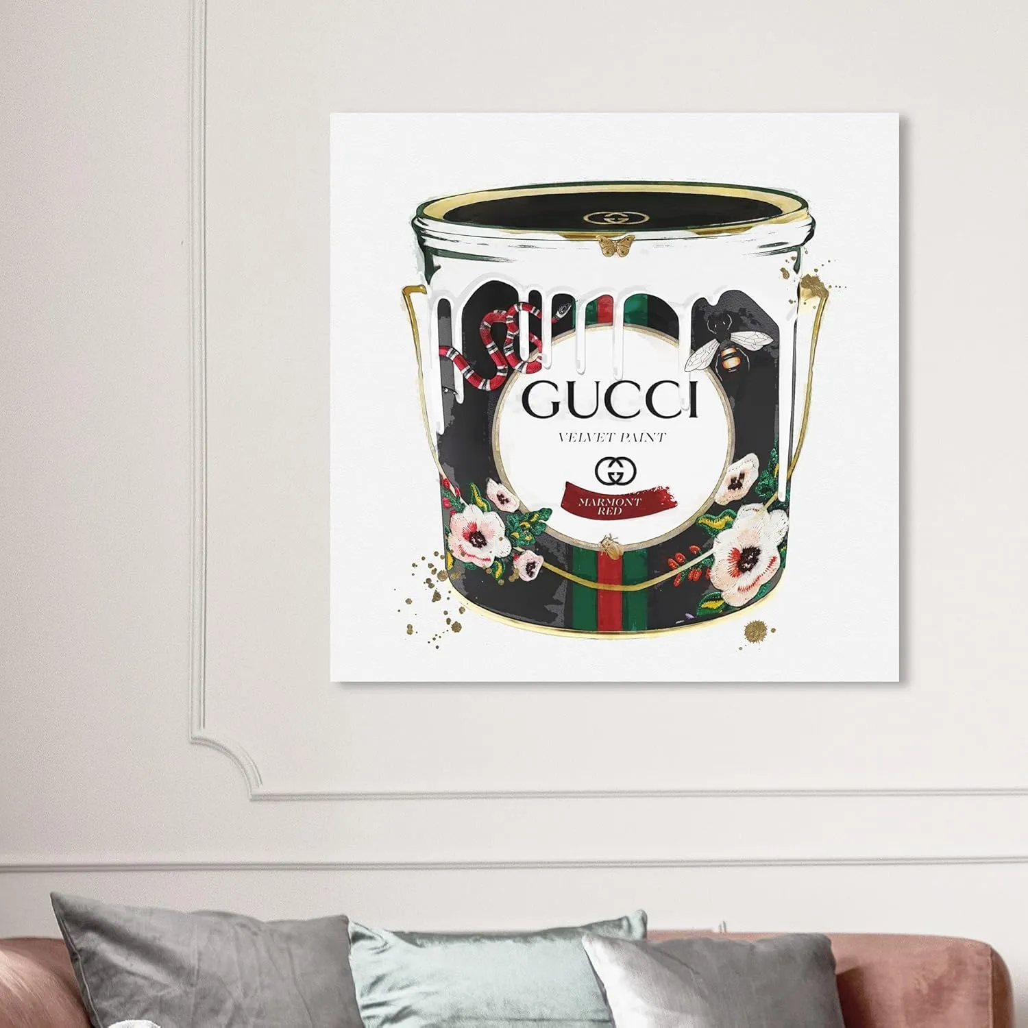 The Oliver Gal Artist Co. Fashion and Glam Framed Wall Art Canvas Prints 'Velvet Marmont Paint Cans Home Décor, 40 in x 40 in, Black, Gold