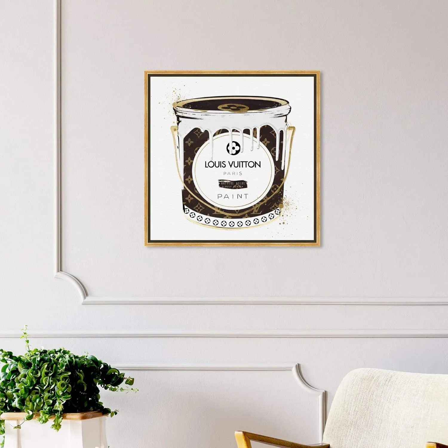 The Oliver Gal Artist Co. Fashion and Glam Wall Art Canvas Prints 'Custom Luxurious Paint Can' Home Décor, 24 in x 24 in, Brown, Gold