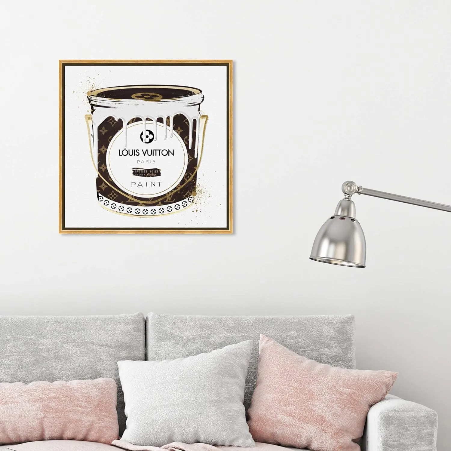 The Oliver Gal Artist Co. Fashion and Glam Wall Art Canvas Prints 'Custom Luxurious Paint Can' Home Décor, 24 in x 24 in, Brown, Gold