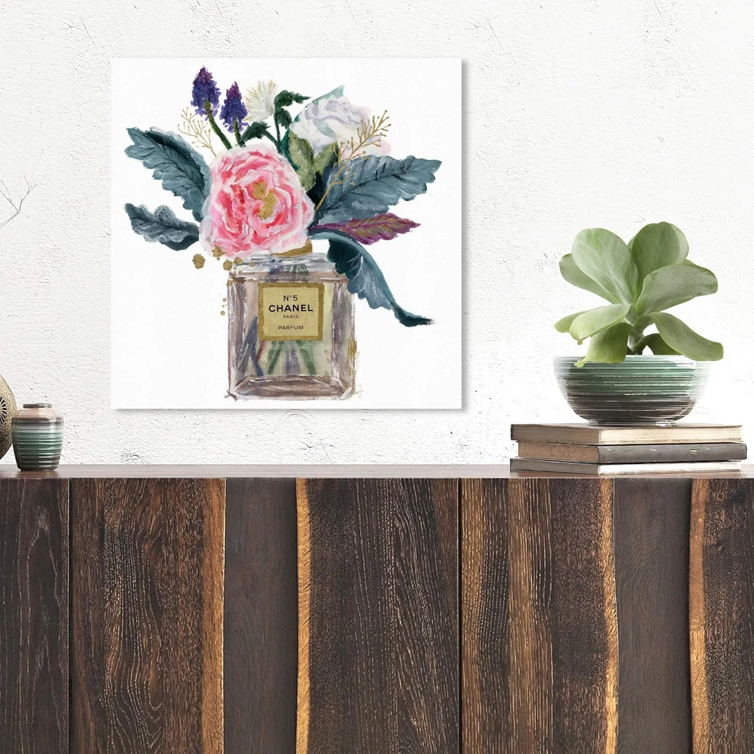 The Oliver Gal Artist Co. Fashion and Glam Wall Art Canvas Prints 'Eau de Peony' Home Décor, 16 in x 16 in, Green, Brown