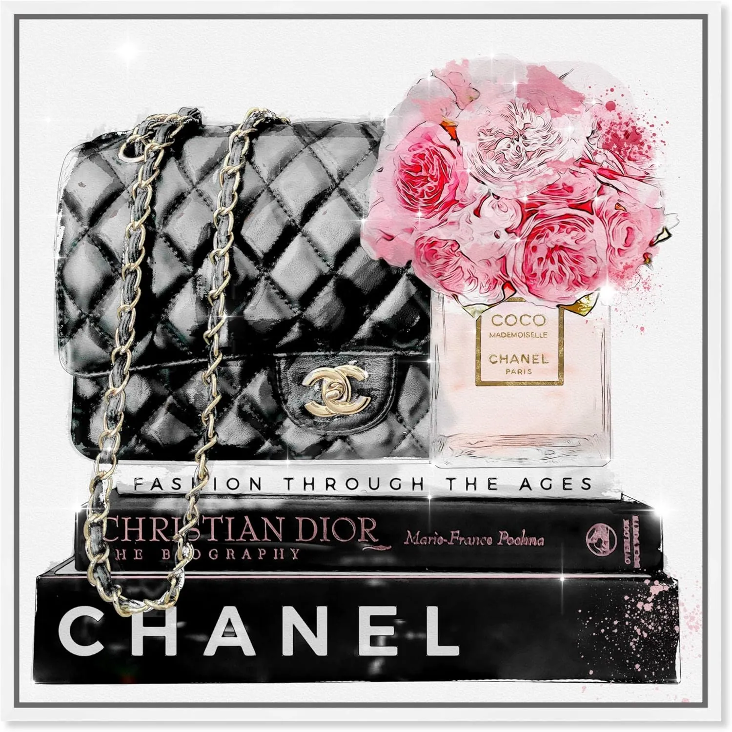 The Oliver Gal Artist Co. Fashion and Glam Wall Art Canvas Prints 'Elegant Essentials Paris' Handbags Home Décor, 12 in x 12 in, White Floating Frame