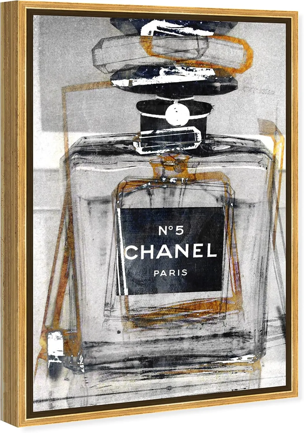 The Oliver Gal Artist Co. Fashion Framed Wall Art Canvas Prints 'Infinite Glam Gold' Perfumes Home Décor, 20" x 30", Gray, Black