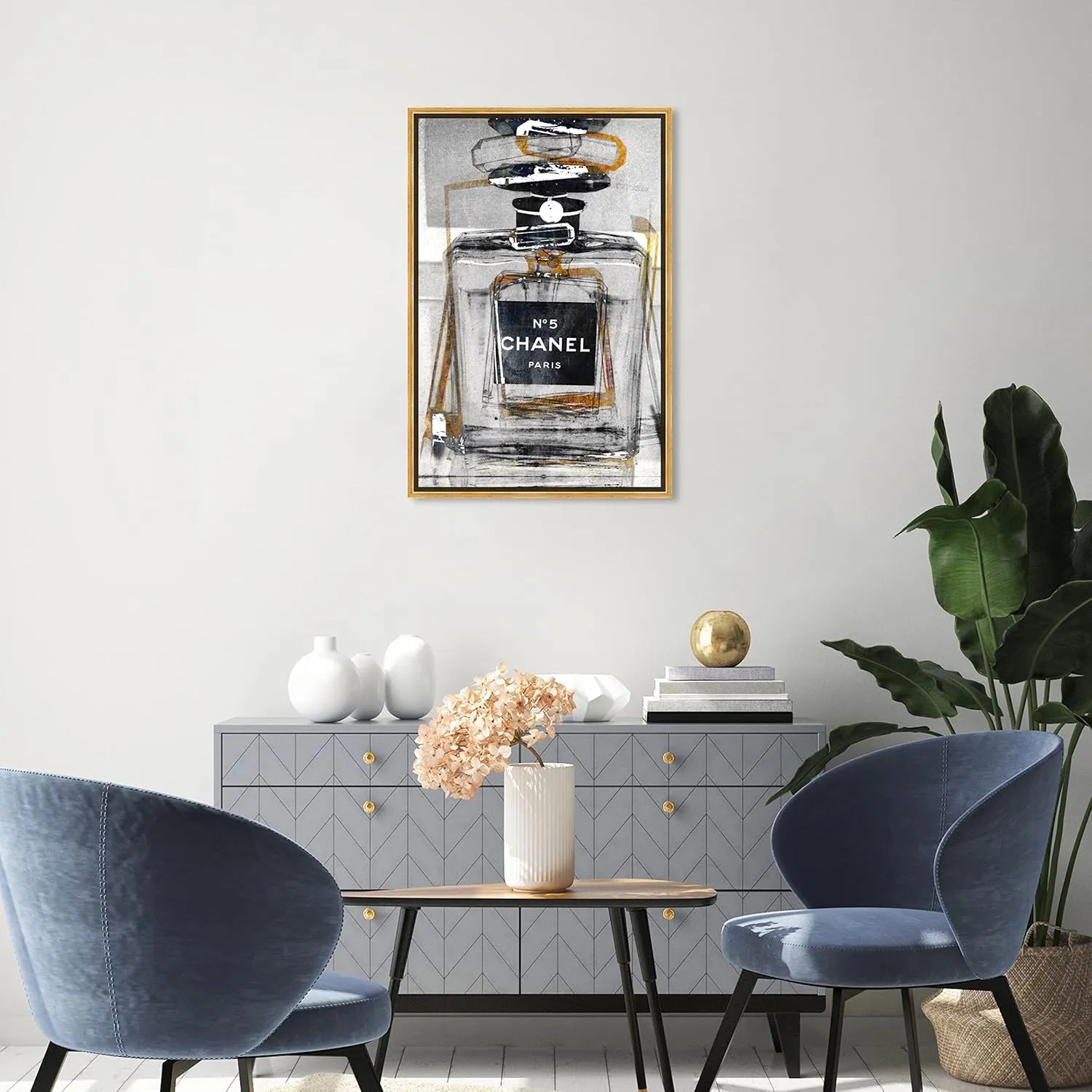 The Oliver Gal Artist Co. Fashion Framed Wall Art Canvas Prints 'Infinite Glam Gold' Perfumes Home Décor, 20" x 30", Gray, Black