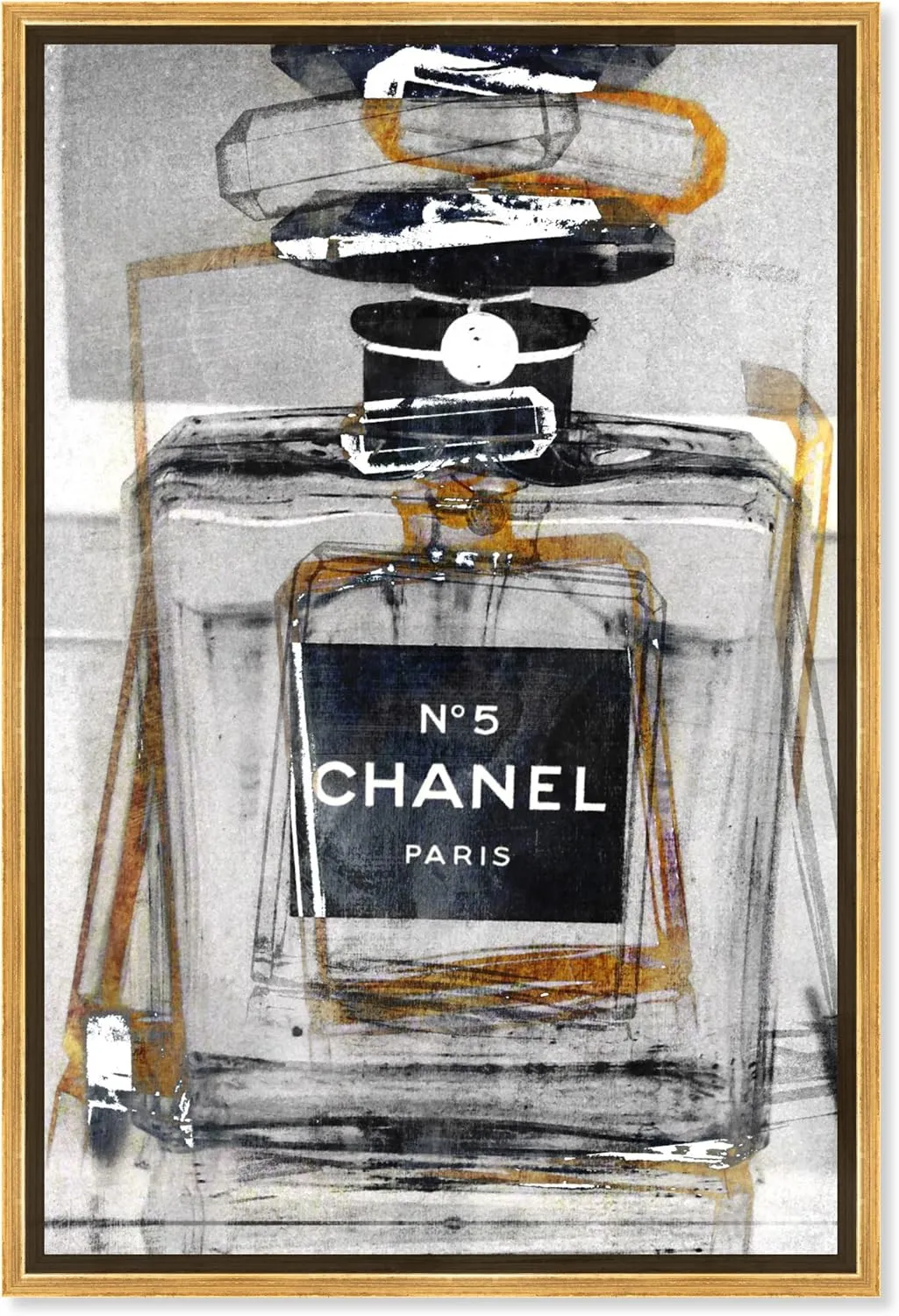 The Oliver Gal Artist Co. Fashion Framed Wall Art Canvas Prints 'Infinite Glam Gold' Perfumes Home Décor, 20" x 30", Gray, Black
