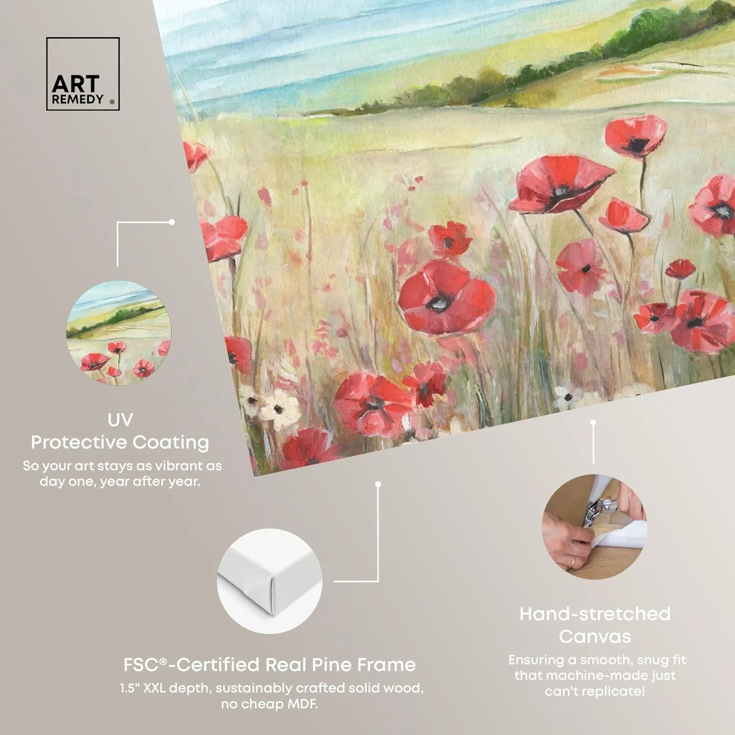 The Poppy Field Canvas Spring Color Prints, Gallery Wrapped, 30 x 20