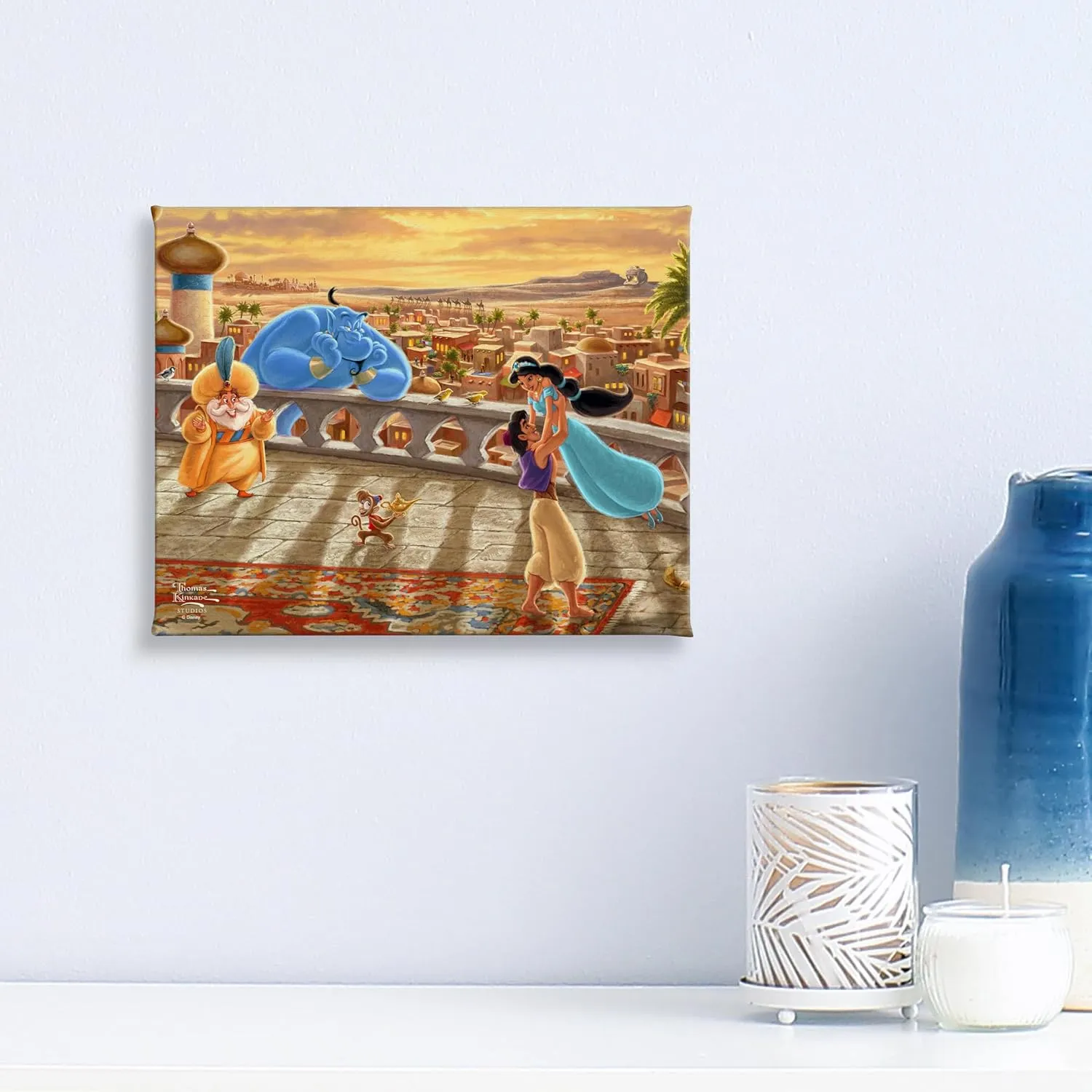 Thomas Kinkade Disney Jasmine Dancing in the Desert Sunset 8" x 10" Gallery Wrapped Canvas Art | Frameless Room Wall Art | Certificate of Authenticity Included