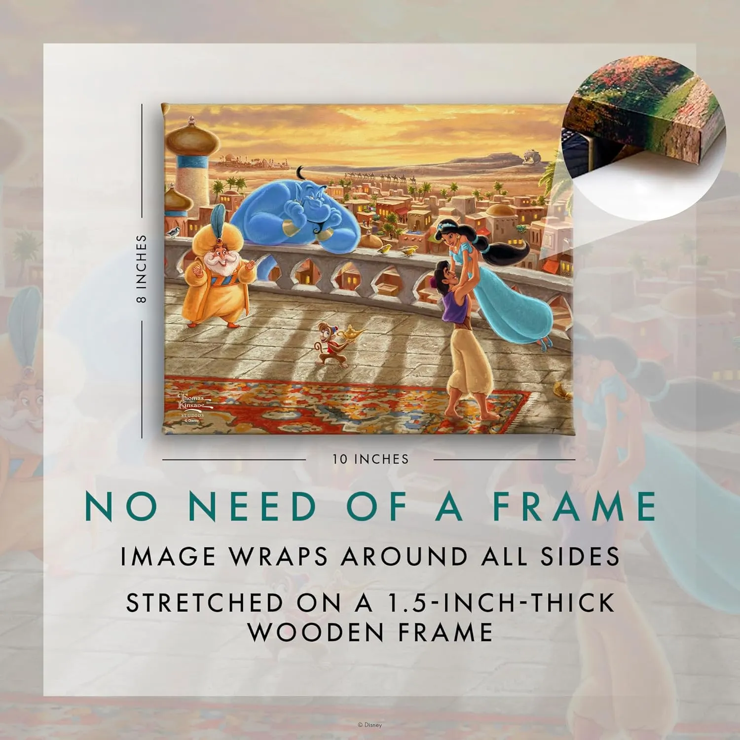 Thomas Kinkade Disney Jasmine Dancing in the Desert Sunset 8" x 10" Gallery Wrapped Canvas Art | Frameless Room Wall Art | Certificate of Authenticity Included