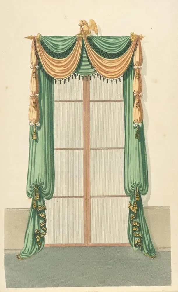 Thomas Sheraton 13x18 Gallery Wrapped Canvas Museum Art Print Titled: Green and Gold Drapery 2 (1805-1806)