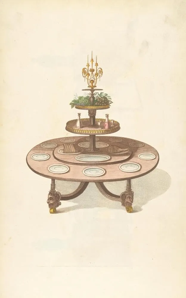 Thomas Sheraton 13x18 Gallery Wrapped Canvas Museum Art Print Titled: Three Tiered Dining Table. (1805-1806)