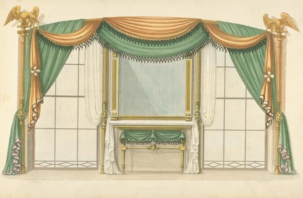 Thomas Sheraton 18x13 Gallery Wrapped Canvas Museum Art Print Titled: Green and Gold Drapery (1805-1806)