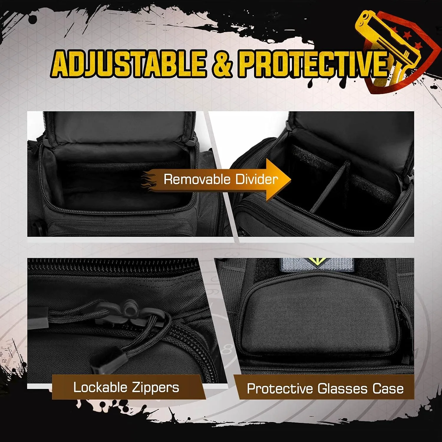 TIDEWE Tactical Range Backpack with Removable Divider, Handgun Backpack with 4 Pistol Case, Range Bag with Hard Glasses Case