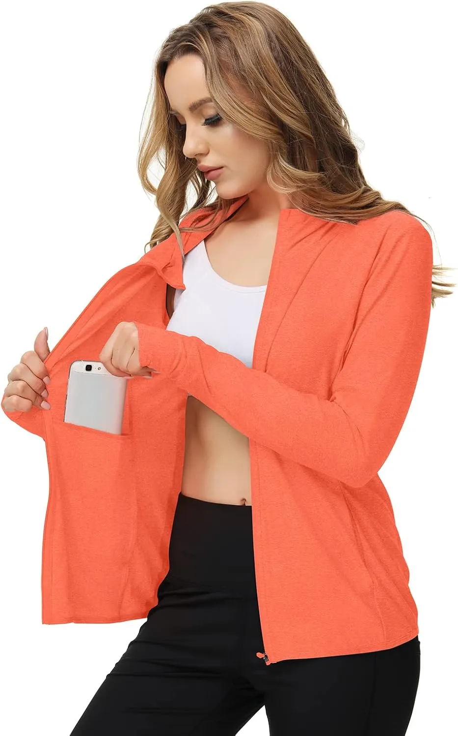 TIHEEN Women's UPF 50  Sun Protection Hoodie Jacket Lightweight Full Zip Athletic Jacket Long Sleeve Shirt with Pockets