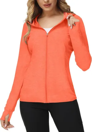 TIHEEN Women's UPF 50  Sun Protection Hoodie Jacket Lightweight Full Zip Athletic Jacket Long Sleeve Shirt with Pockets