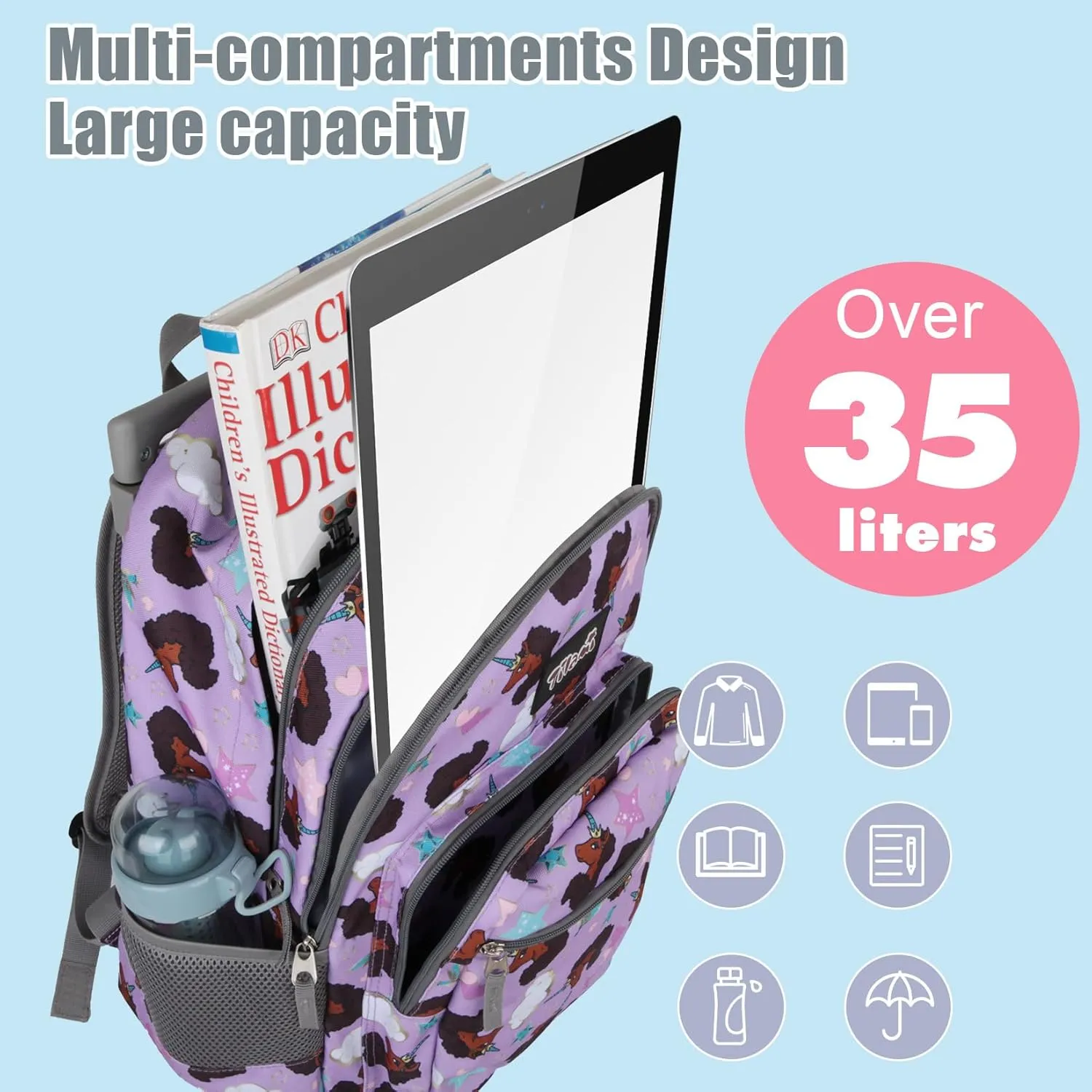 Tilami Double Hand Rolling Backpack Set,Brown unicorn
