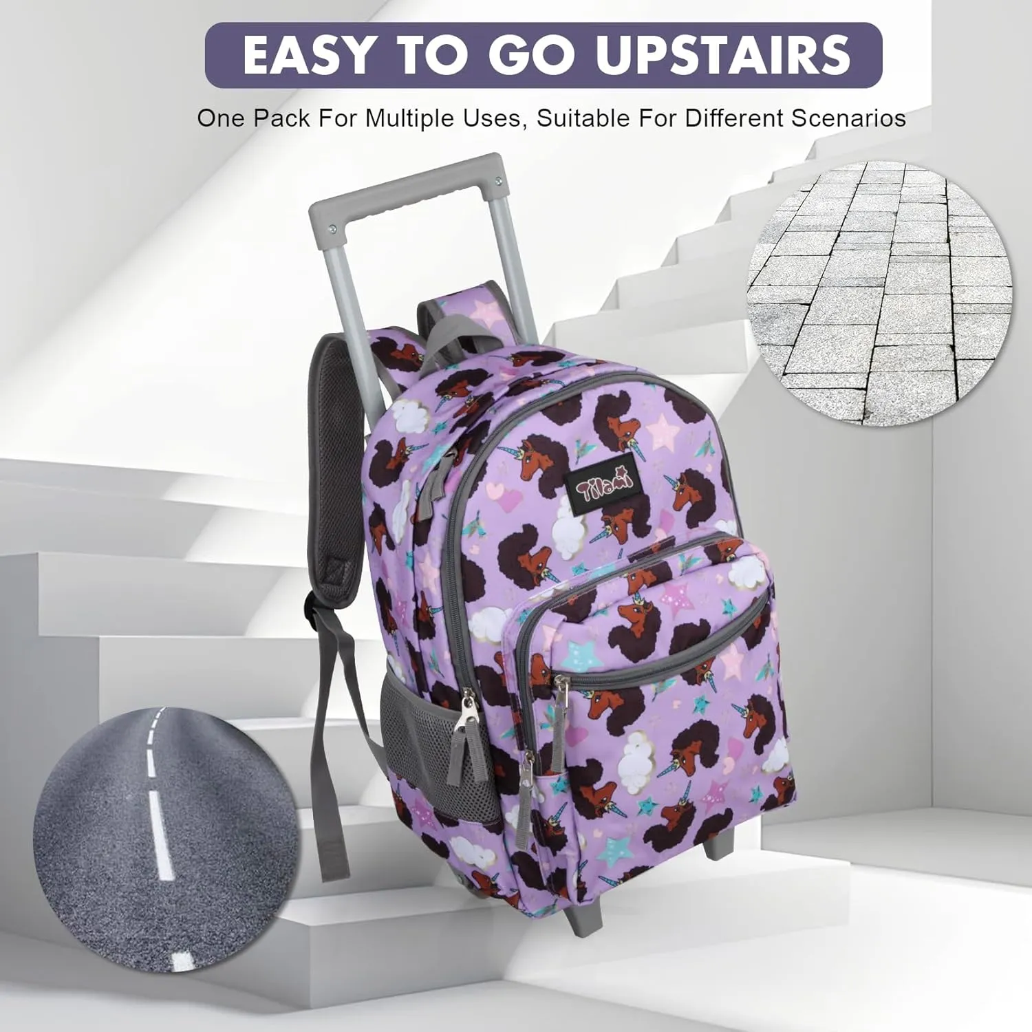 Tilami Double Hand Rolling Backpack Set,Brown unicorn