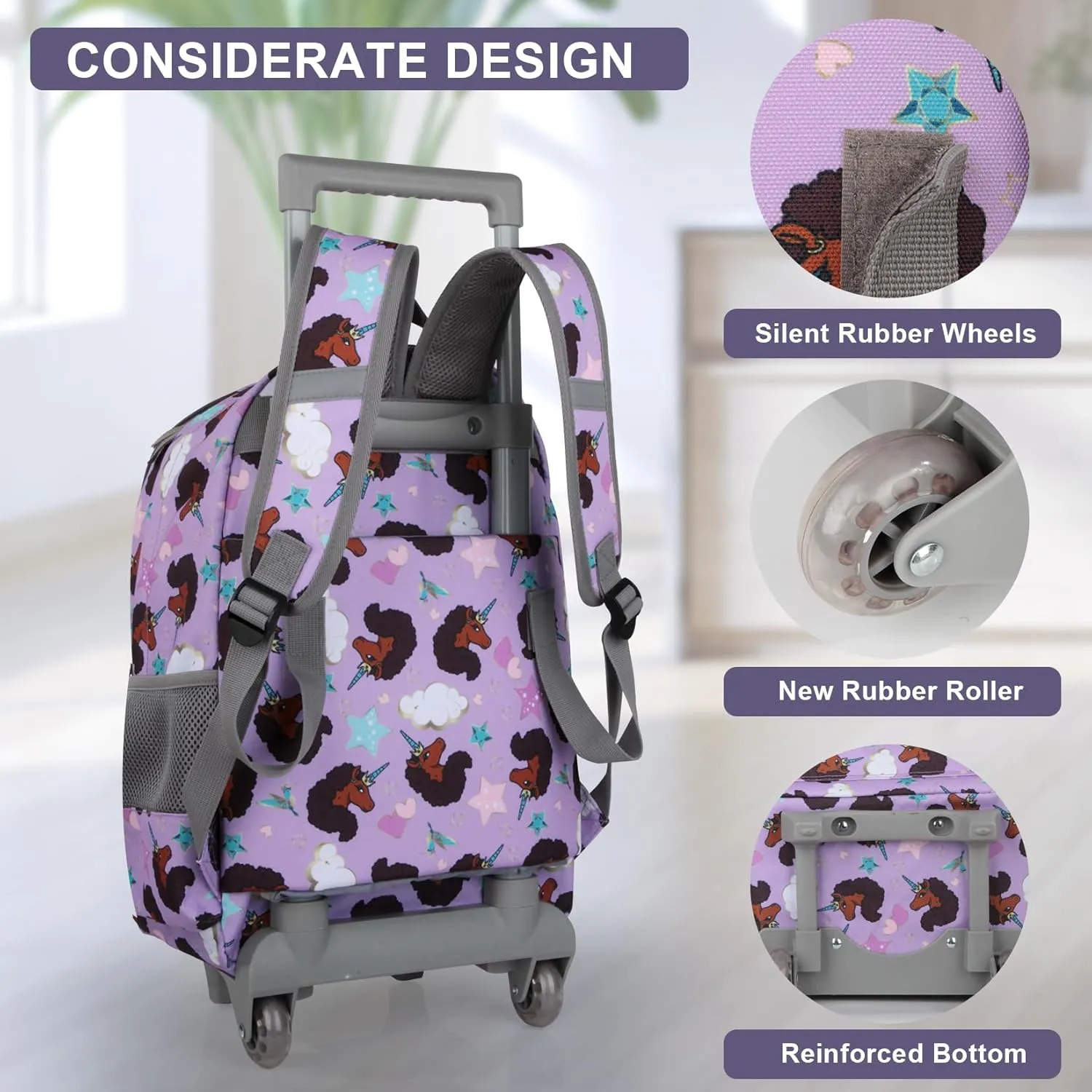 Tilami Double Hand Rolling Backpack Set,Brown unicorn