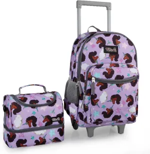 Tilami Double Hand Rolling Backpack Set,Brown unicorn