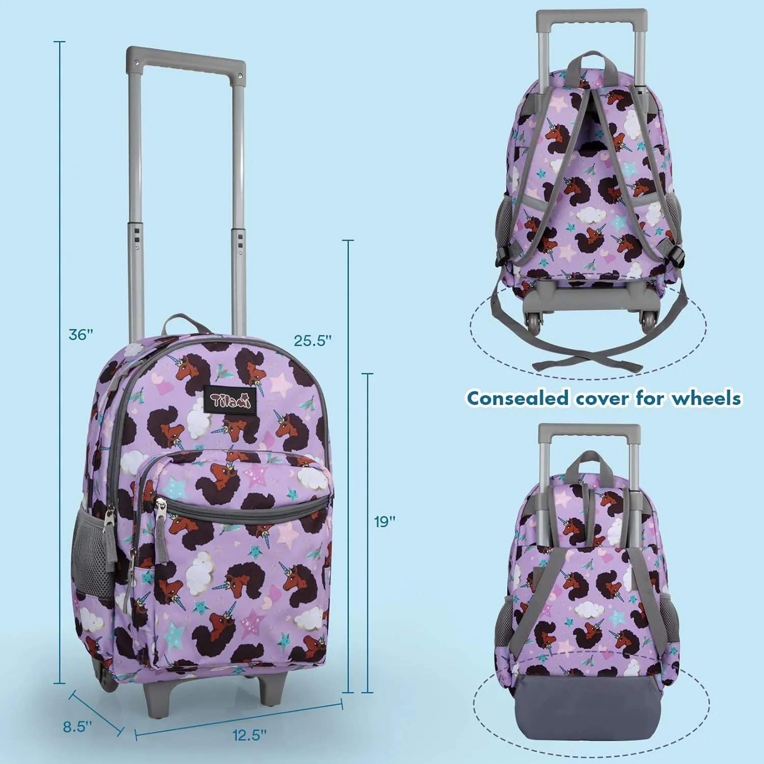 Tilami Double Hand Rolling Backpack Set,Brown unicorn