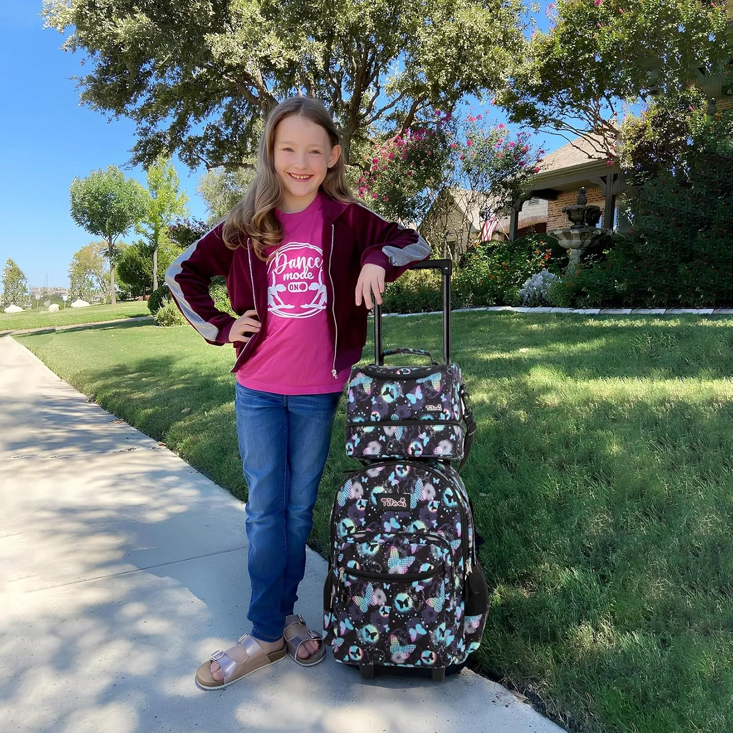 Tilami Double Hand Rolling Backpack Set,Butterfly