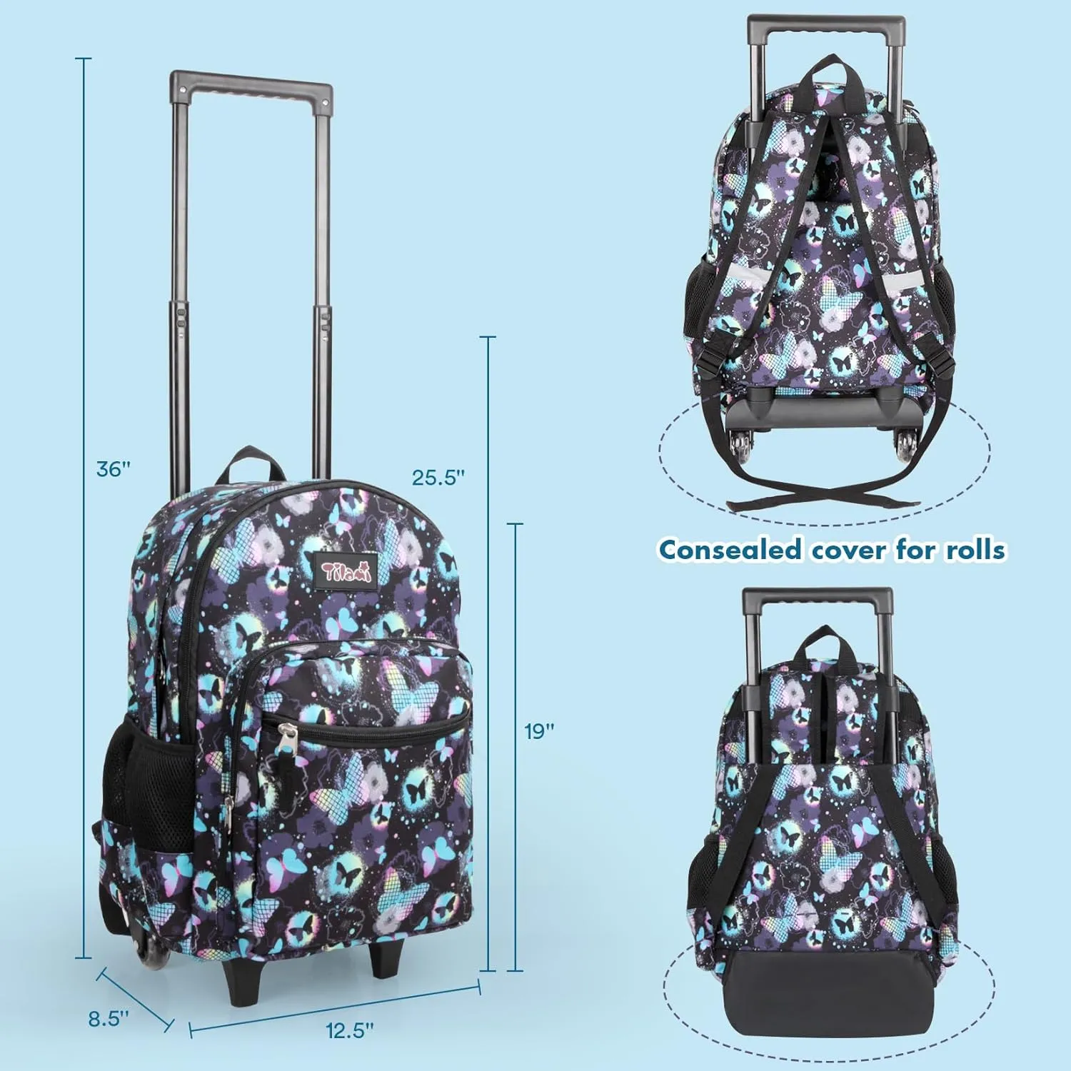 Tilami Double Hand Rolling Backpack Set,Butterfly