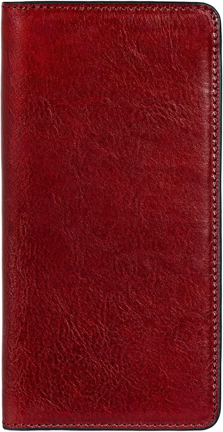 Time Resistance Long Leather Wallet - Bifold Mens Suit Leather Wallet - Checkbook Wallet - Tall Billfold Card Wallet - Slim Wallet Made in Italy (Red)
