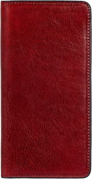 Time Resistance Long Leather Wallet - Bifold Mens Suit Leather Wallet - Checkbook Wallet - Tall Billfold Card Wallet - Slim Wallet Made in Italy (Red)