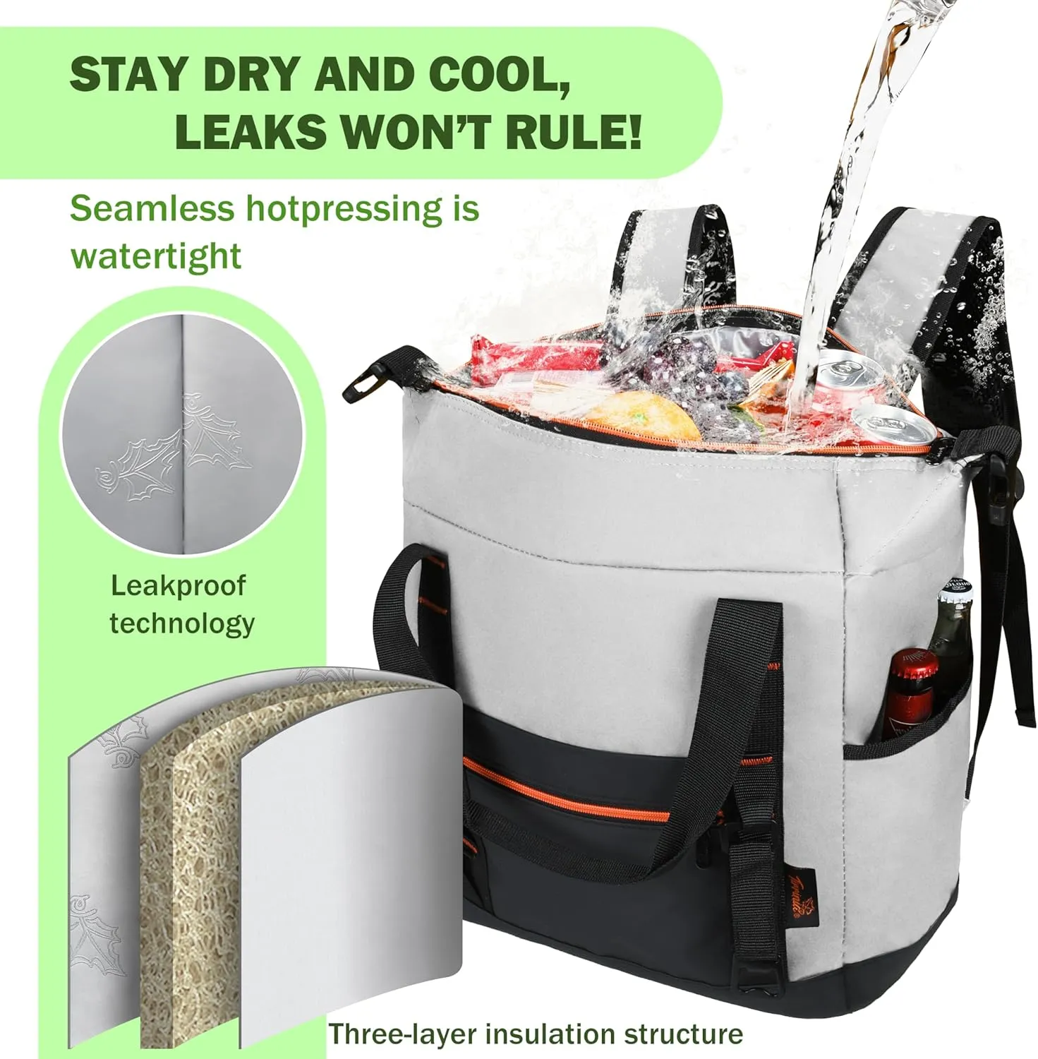 Tirrinia Cooler Backpack Bag Insulated, 36 Cans Soft Leakproof Camping Cooler for Hiking, Traveling, Picnic, Beach, BBQ