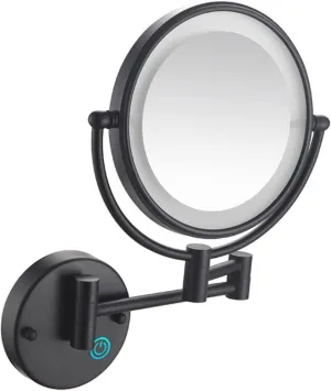 TiStm LED Makeup Mirror with Lights and 10x Magnification Vanity Mirror Wall Mounted Round Double Sided Vanity Magnifying with 360° Swivel Extendable Arm Make up Mirror,Black,Hard Wired