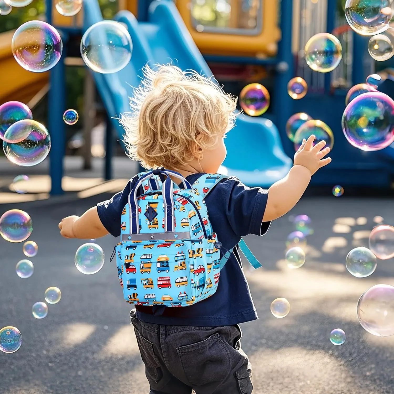 Toddler Backpack for Boys 2-4 Mini Diaper Daycare Bag Preschool Kids Bookbag for Kindergarten Elementary School Travel, Blue Cars