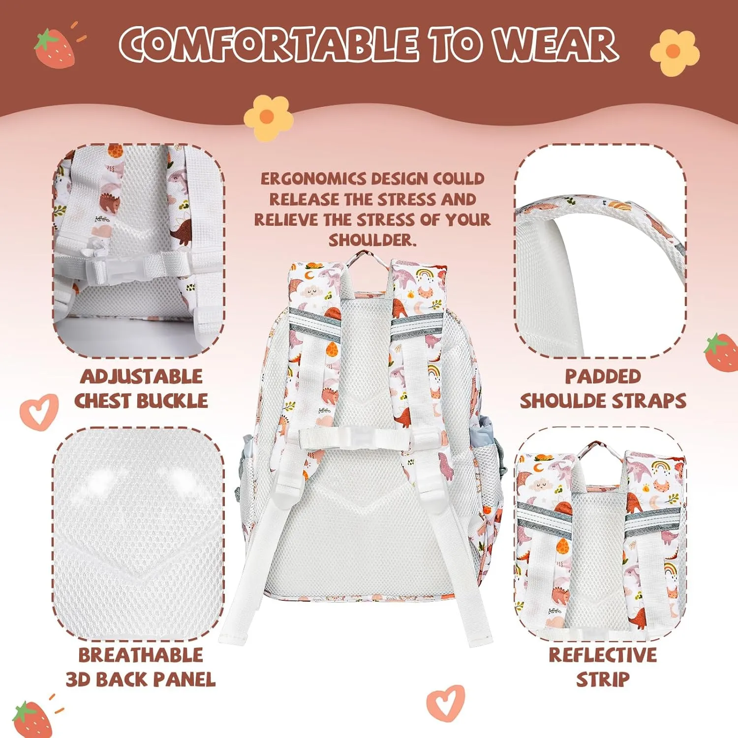 Toddler Backpack for Girls Boys 4 , Lightweight 14” Kids Bookbags with Chest Buckle for Preschool,Travel,Kindergarten,Elementary, Durable & Water-Resistant Fabric,White