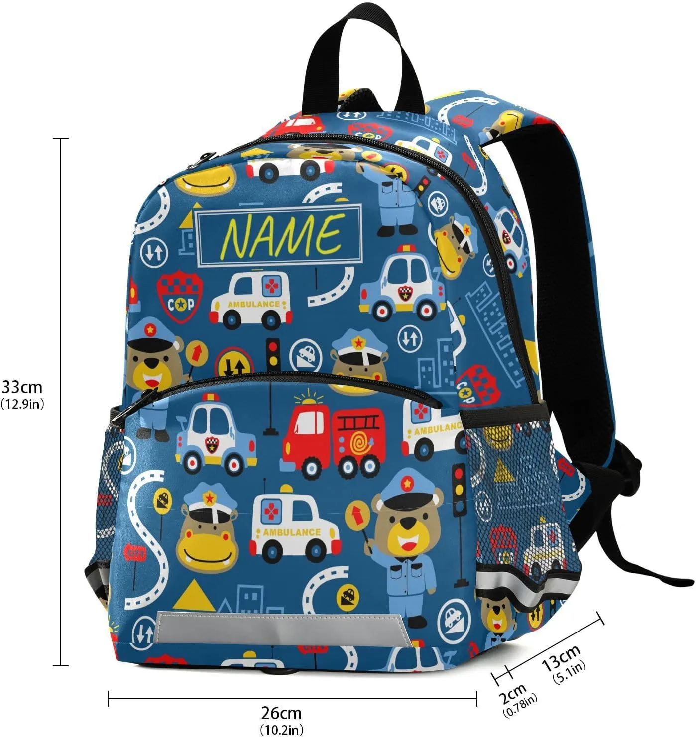 Toddlers Backpack Custom Kid's Name Car Cartoons Bookbag for Boys Girls 3-6 Years,Personalized Colorful Cars Bus Kindergarten Preschool Backpack Daypack