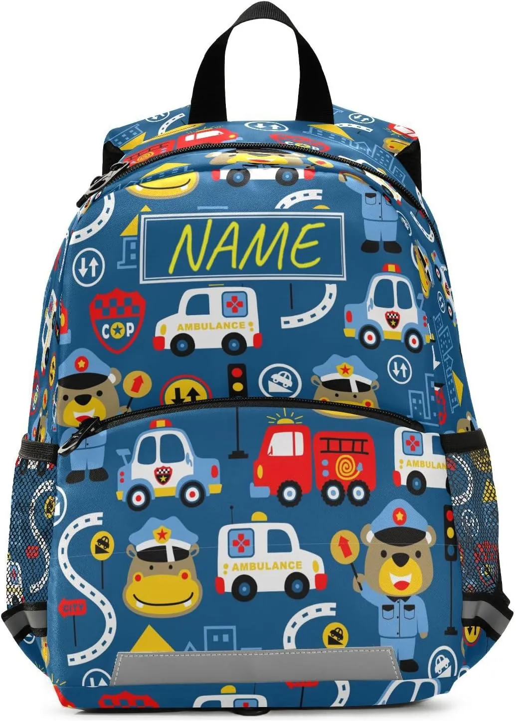 Toddlers Backpack Custom Kid's Name Car Cartoons Bookbag for Boys Girls 3-6 Years,Personalized Colorful Cars Bus Kindergarten Preschool Backpack Daypack