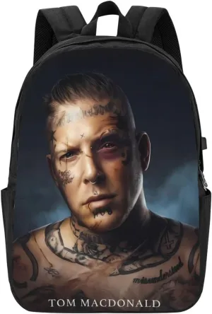 Tom Music Macdonald Backpack Laptop Bag Durable Large Capacity Fashion backpack Travel Bag With USB Charging Port 17in