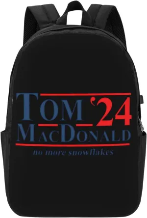 Tom Music Macdonald Backpack Laptop Bag Durable Large Capacity Fashion backpack Travel Bag With USB Charging Port 17in