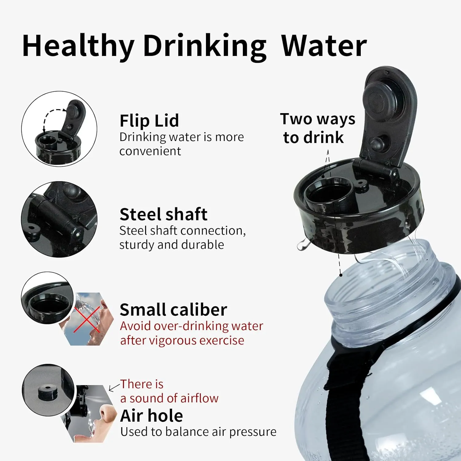TOOFEEL 2.2L Half Gallon Water Bottle BPA Free - Ideal for Gym, Large Water Jug, Reusable Sports Bottle with Measurements Marked Drink Container - Transparent