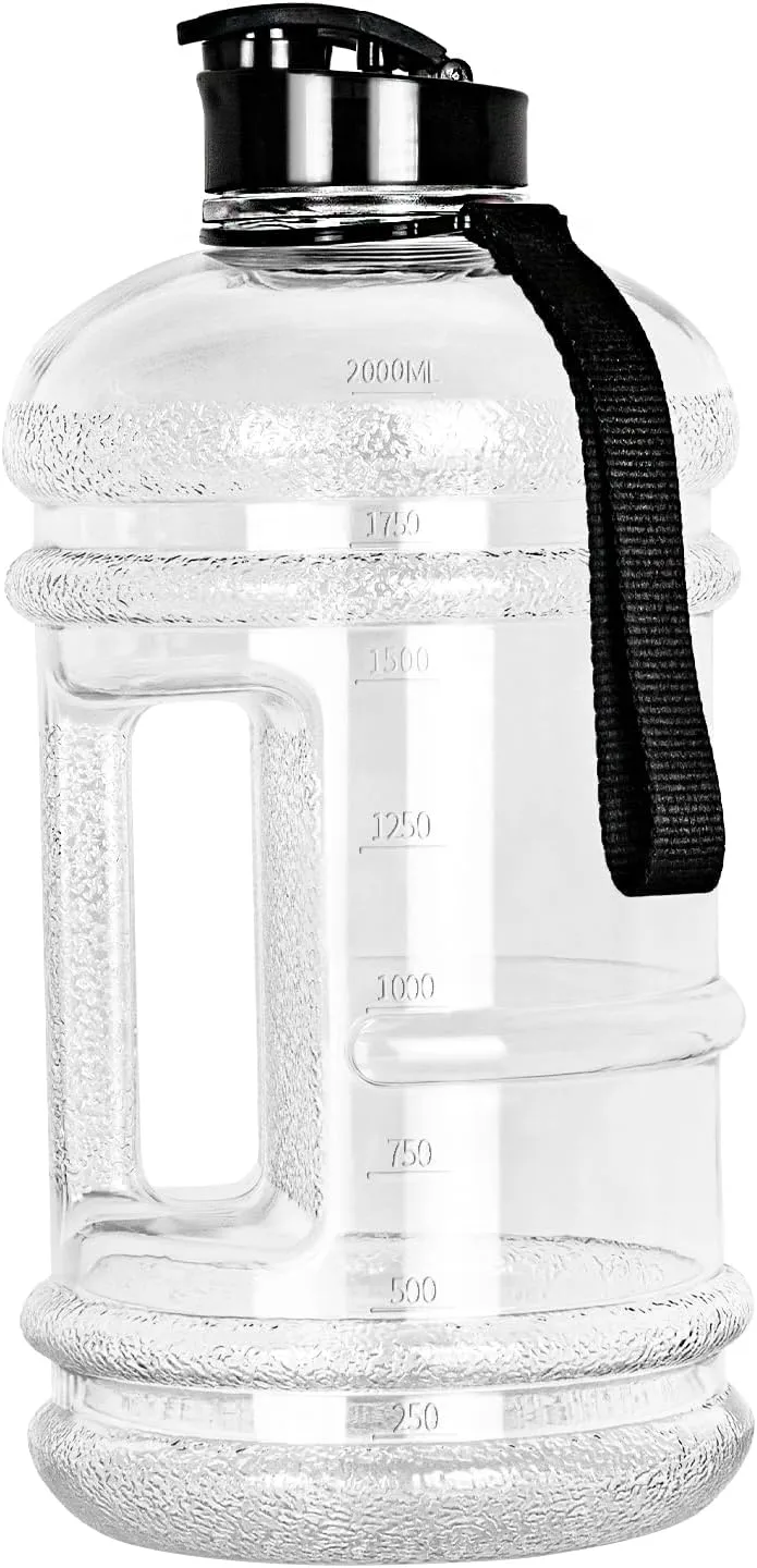 TOOFEEL 2.2L Half Gallon Water Bottle BPA Free - Ideal for Gym, Large Water Jug, Reusable Sports Bottle with Measurements Marked Drink Container - Transparent
