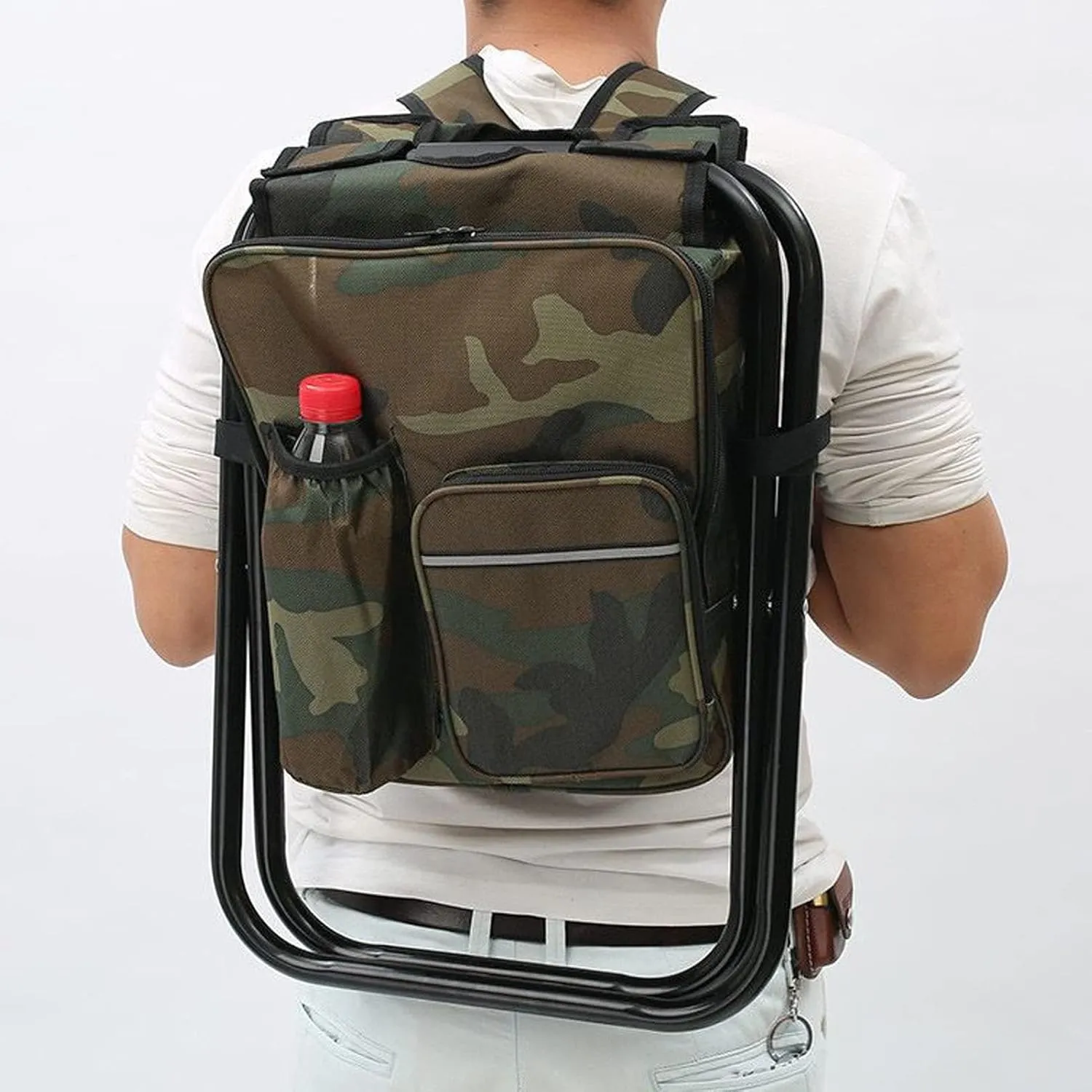 Topyond Backpack Cooler Chair Lightweight Folding Camping Stool, Large Capacity Portable Seat for Travel Beach Hiking Picnic, Wearable Fishing Chair Backpack Cooler Chair (Camouflage)