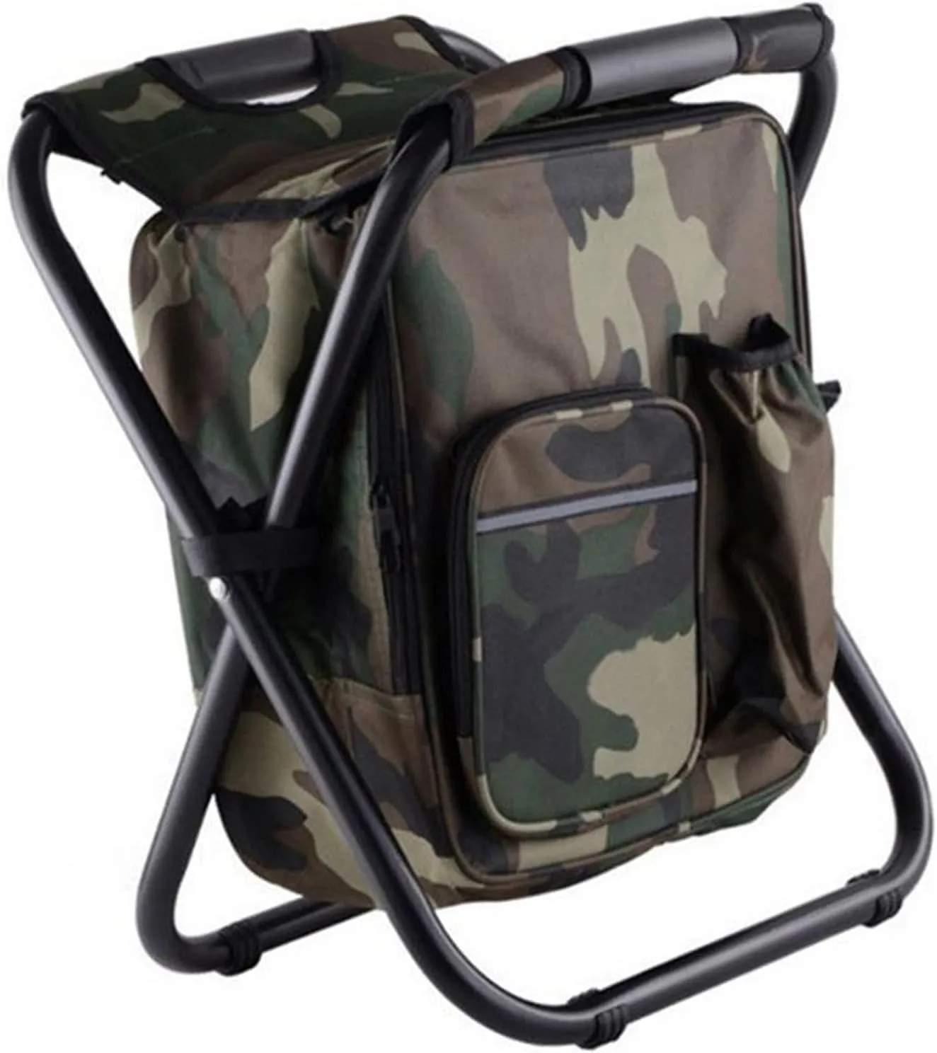 Topyond Backpack Cooler Chair Lightweight Folding Camping Stool, Large Capacity Portable Seat for Travel Beach Hiking Picnic, Wearable Fishing Chair Backpack Cooler Chair (Camouflage)