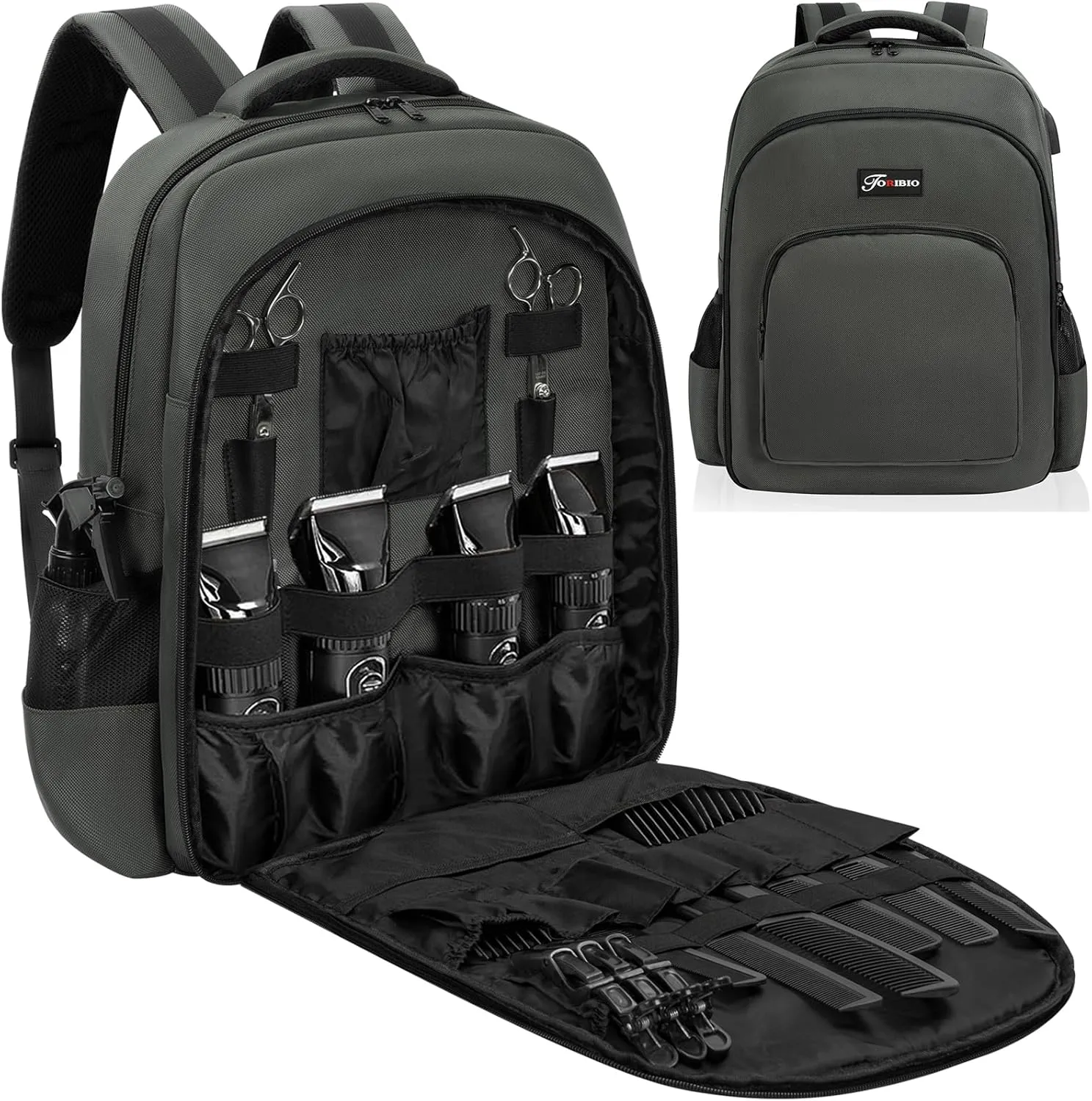 TORIBIO Barber Supplies Bag for Clippers and Supplies, Hairstylist Clipper Portable Backpack for Barber Tools (Gray)