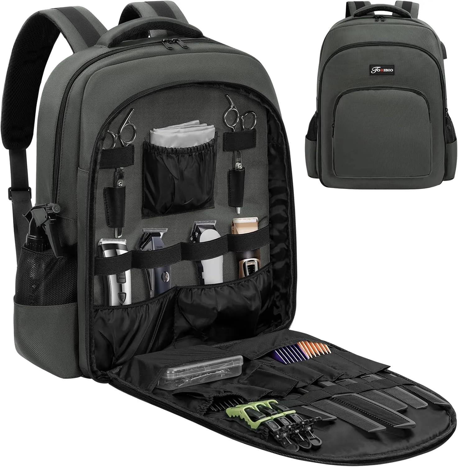 TORIBIO Barber Supplies Bag for Clippers and Supplies, Hairstylist Clipper Portable Backpack for Barber Tools (Gray)