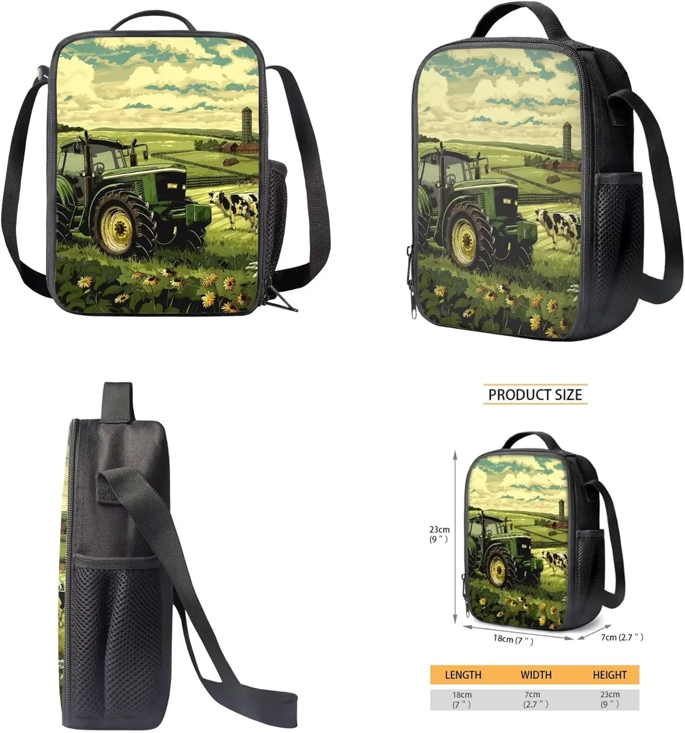 Tractor Backpack for Boys Ergonomic Kids Bookbag and Lunch Box Set Ages 12-14 Spacious Elementary School Bag 6th Grade Book Bag with Water Bottle Holder 4-Piece